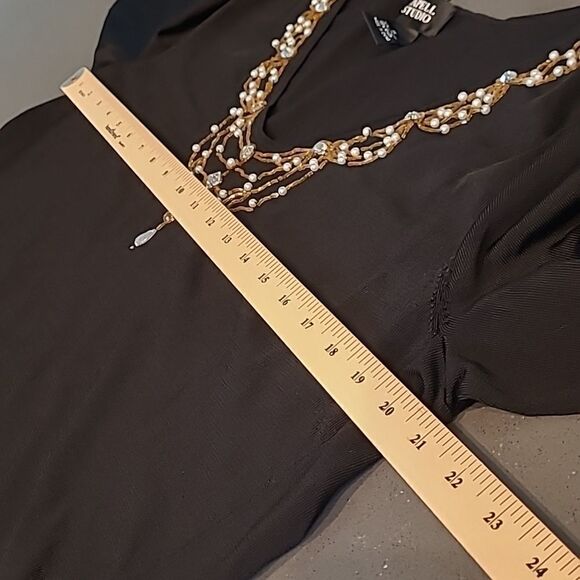 Papell studio black tunic with faux pearls and rhinestone embellishments, - Picture 6 of 9